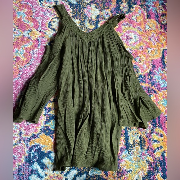 Wispy, mossy gauzy bohemian hippie cold-shoulder ribbon top Sz LRG cottage-core - Picture 2 of 6